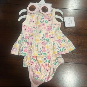 Floral Print Kids Dress with Sunglasses